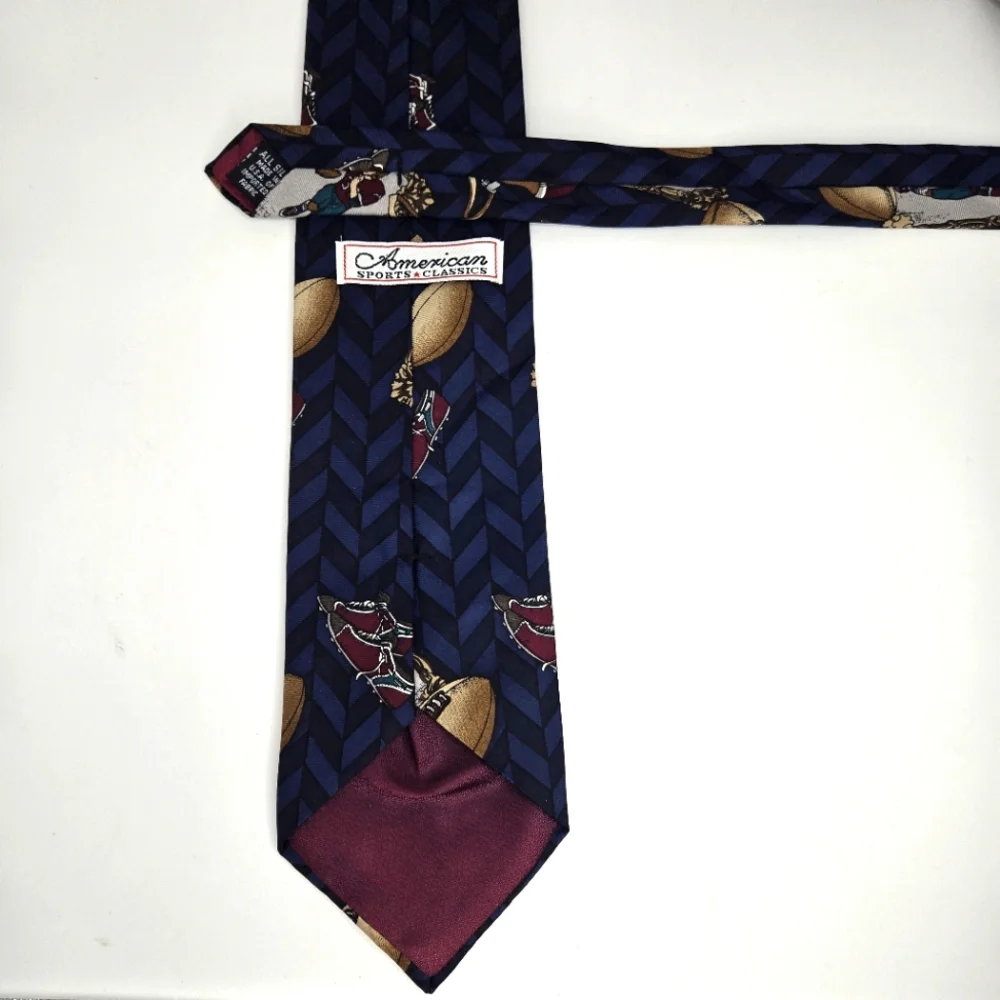 Vintage American Sports Classics Football Neck Tie Silk Blue Black Burgundy‎ 56
